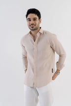 Men's Linen Soft Touch Relaxed Fit Beige Shirt Vellure
