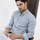 The Monaco Linen Striped Shirt in Amalfi Blue