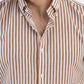 The Monaco Linen Striped Shirt in Pecan Brown
