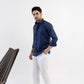Conquest Navy Linen Blend Shirt