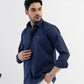 Conquest Navy Linen Blend Shirt