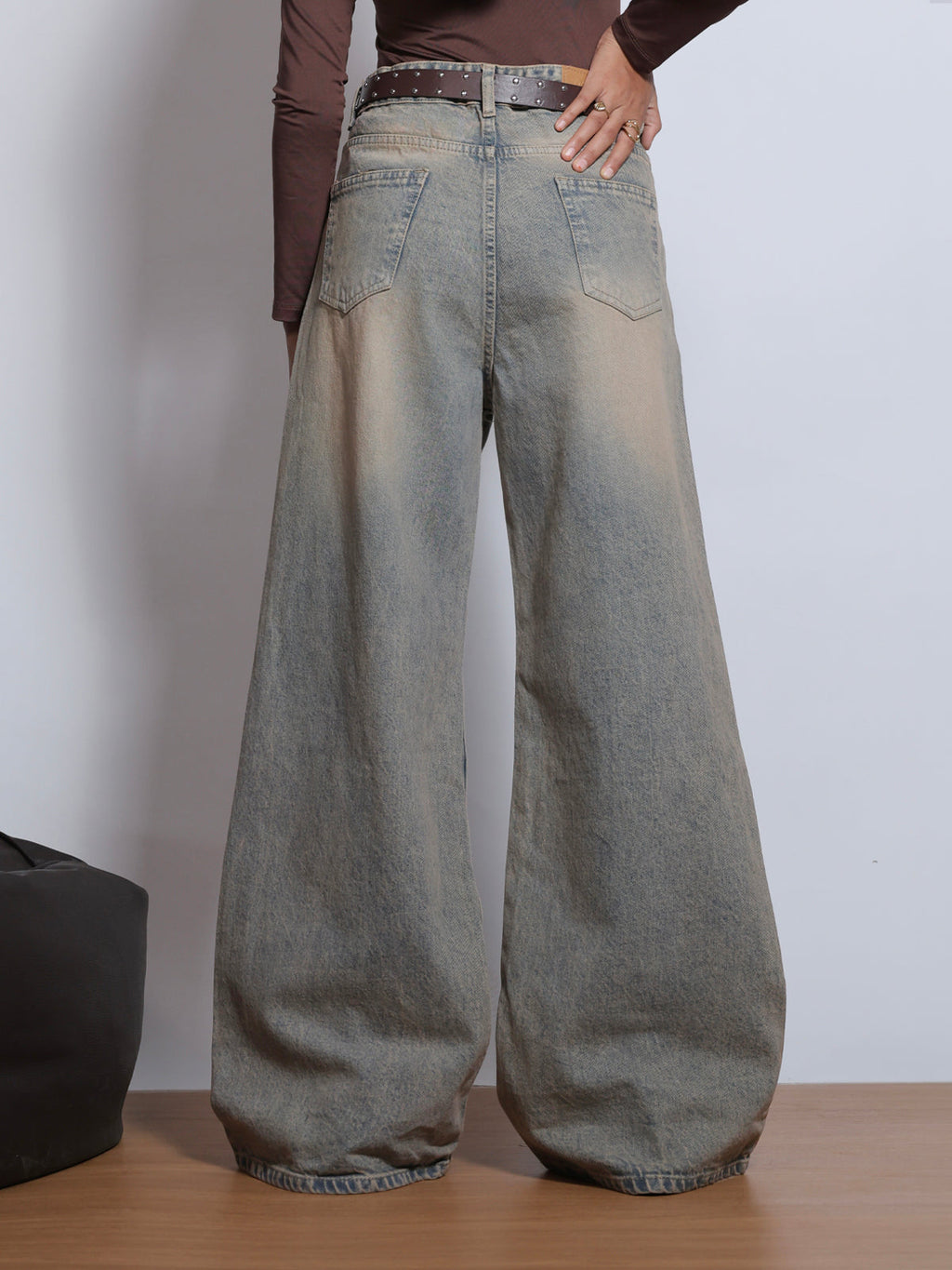 80s Dust Blue Washed Super Wide Leg Jeans