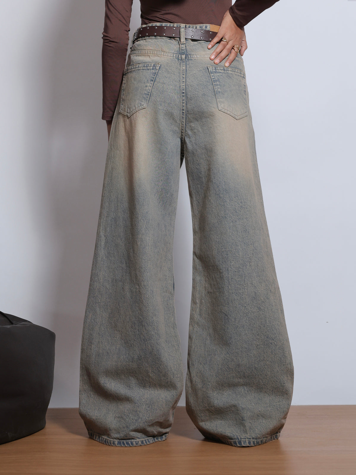 80s Dust Blue Washed Super Wide Leg Jeans