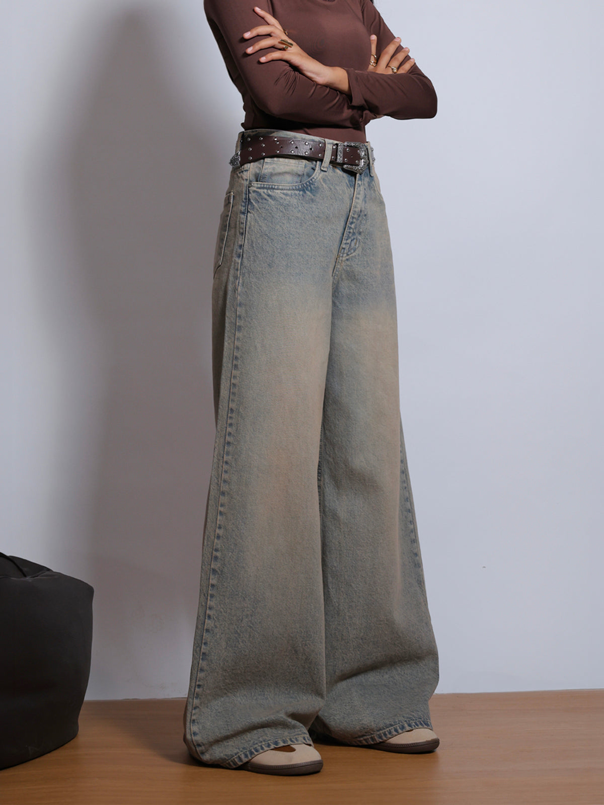 80s Dust Blue Washed Super Wide Leg Jeans
