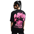 Night Club Round Neck Printed Black T-Shirt FLYAF
