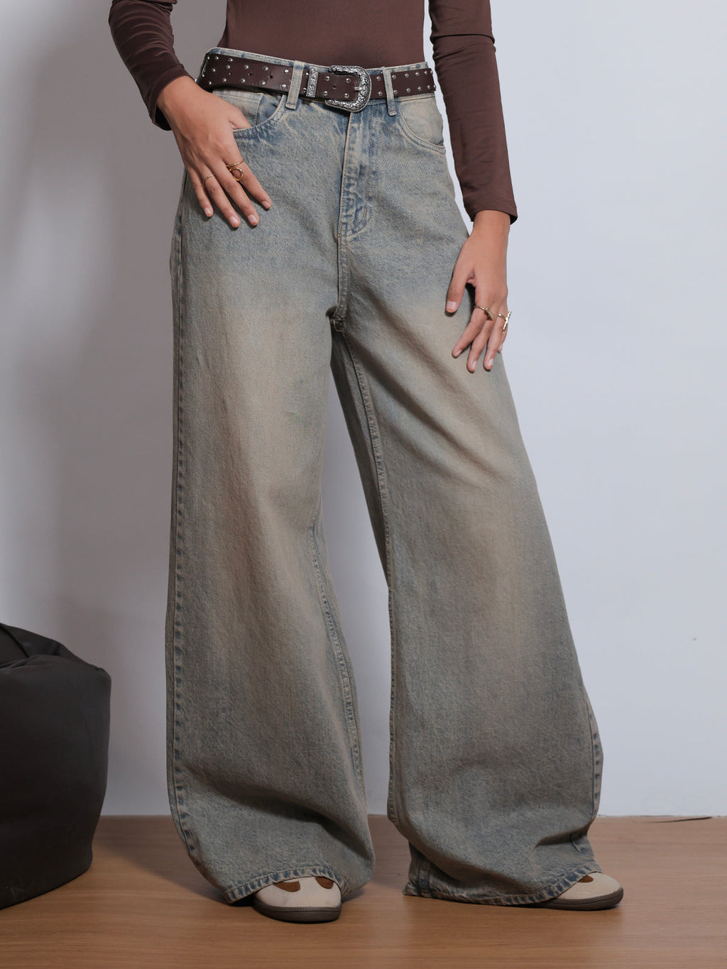 80s Dust Blue Washed Super Wide Leg Jeans