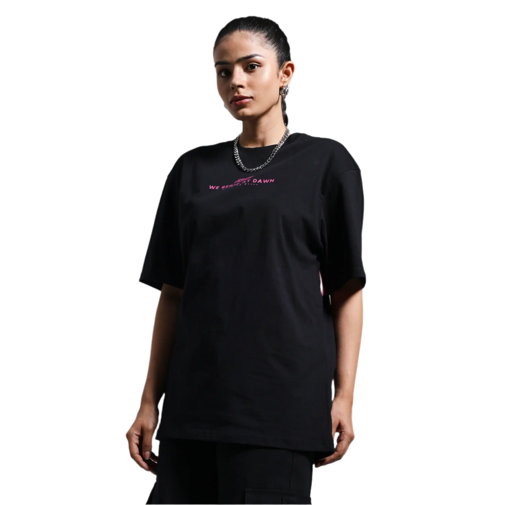 Night Club Round Neck Printed Black T-Shirt FLYAF