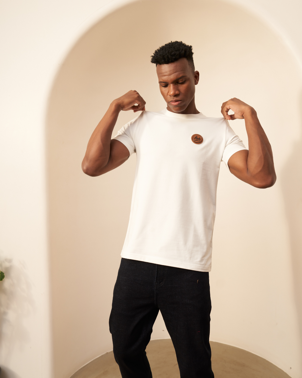 White T-Shirt with Brown Accent
