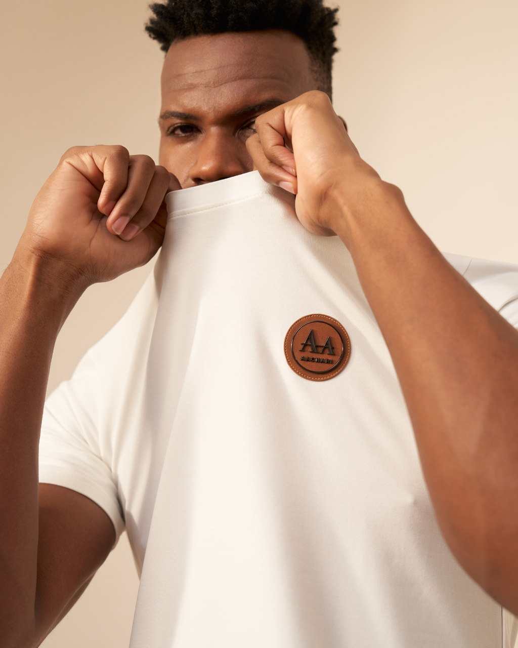 White T-Shirt with Brown Accent