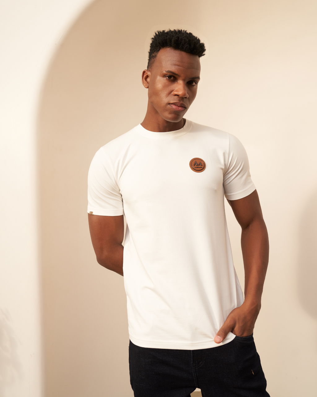 White T-Shirt with Brown Accent