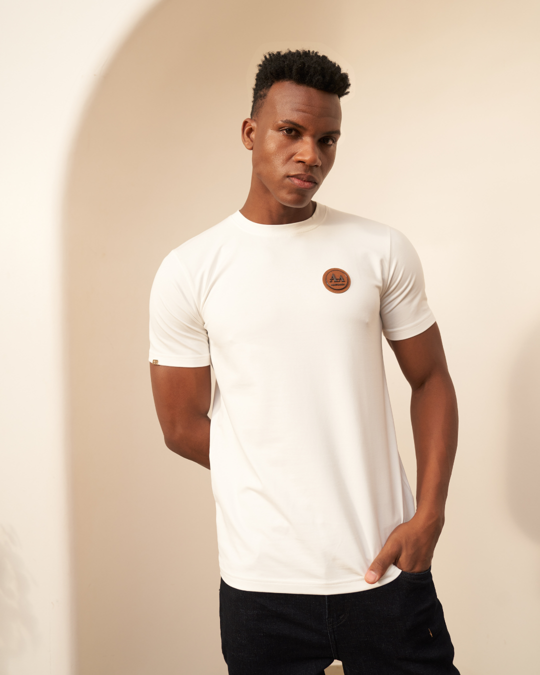 White T-Shirt with Brown Accent