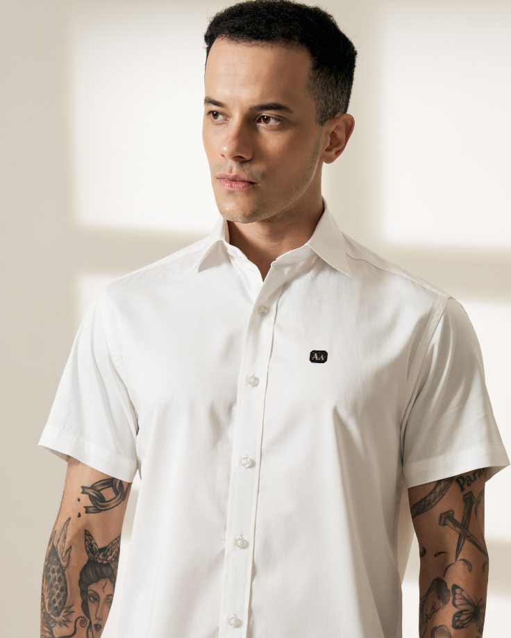 White Short-Sleeve Button-Up