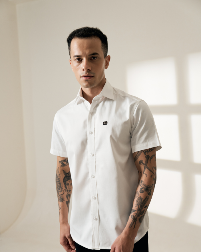 White Short-Sleeve Button-Up