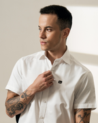 White Short-Sleeve Button-Up Aachari