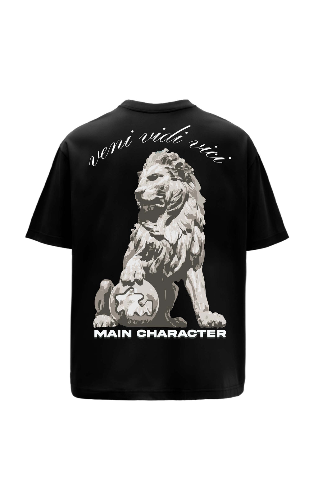 Veni Vidi Vici Printed Black Oversized  T-Shirt Main Character