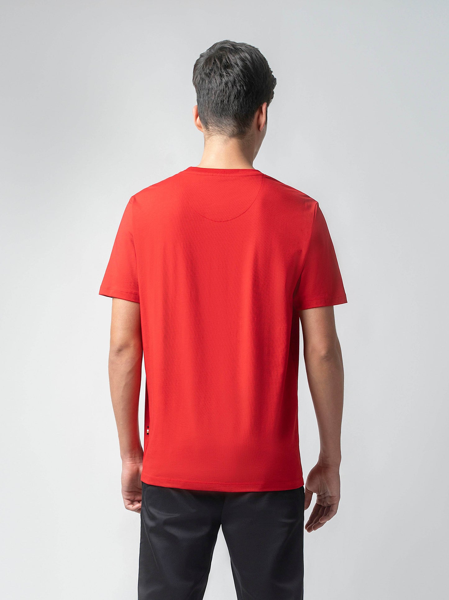Rougen Cotton Lycra with Flock Print at Chest Red T-shirt