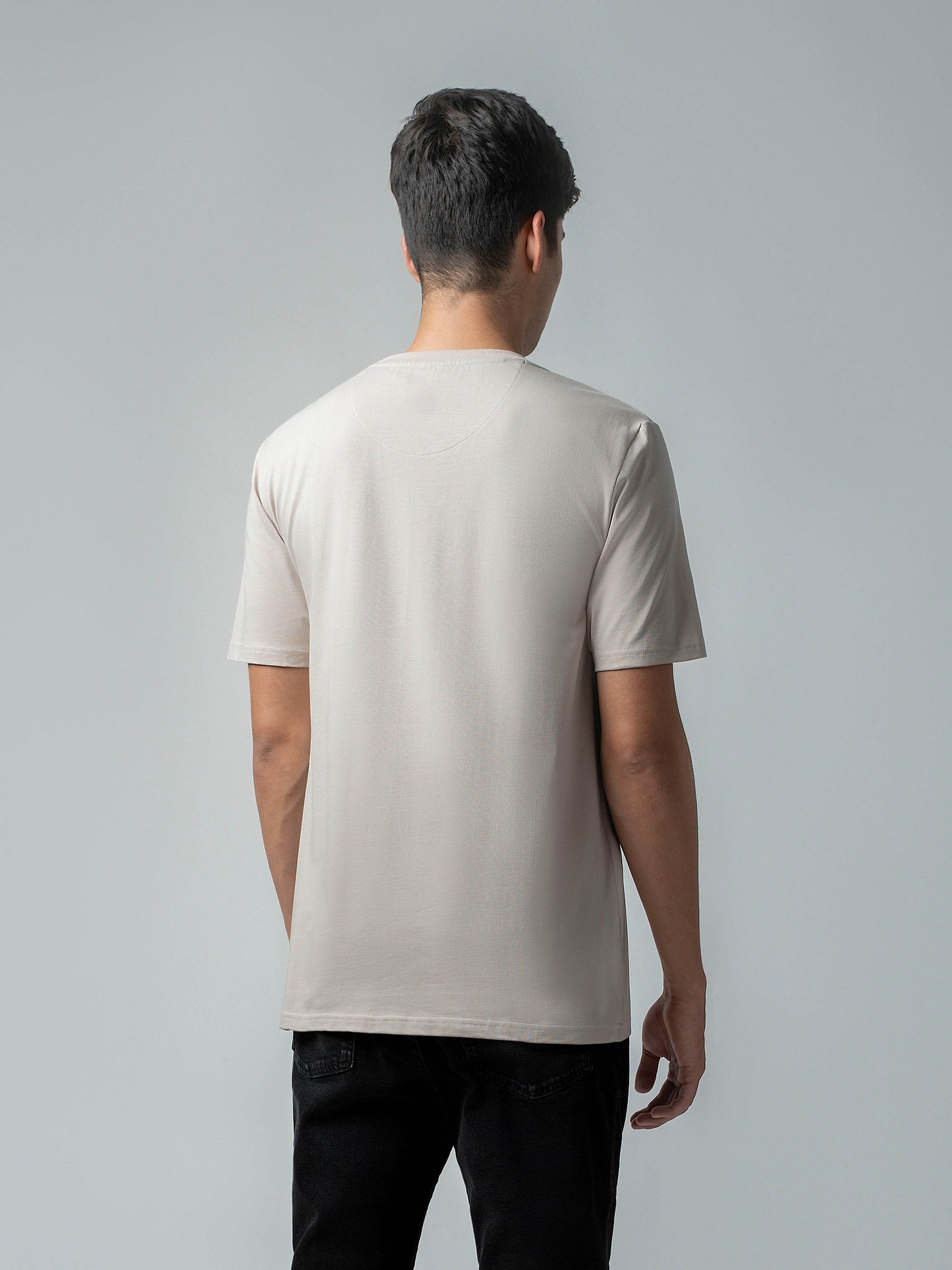 Rougen Cotton Lycra Embossed Mens Sand T Shirt