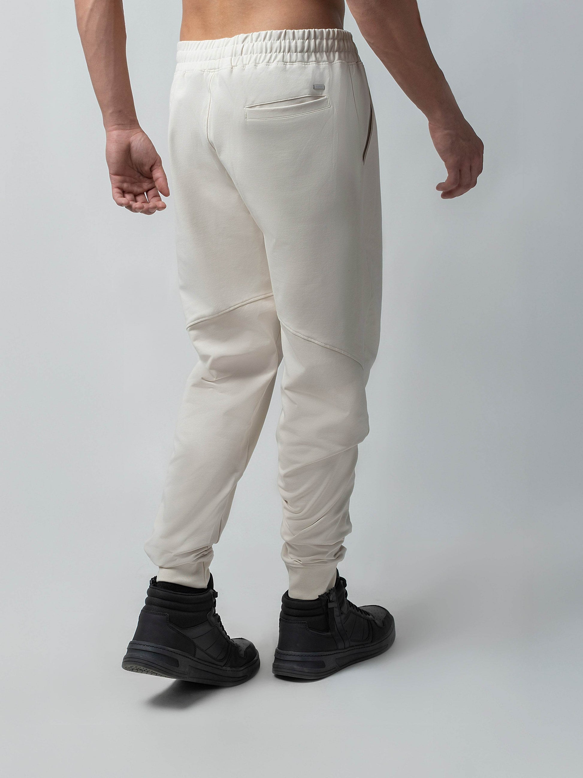Loop Knit Back Cut-And-Sew Beige Joggers For Men