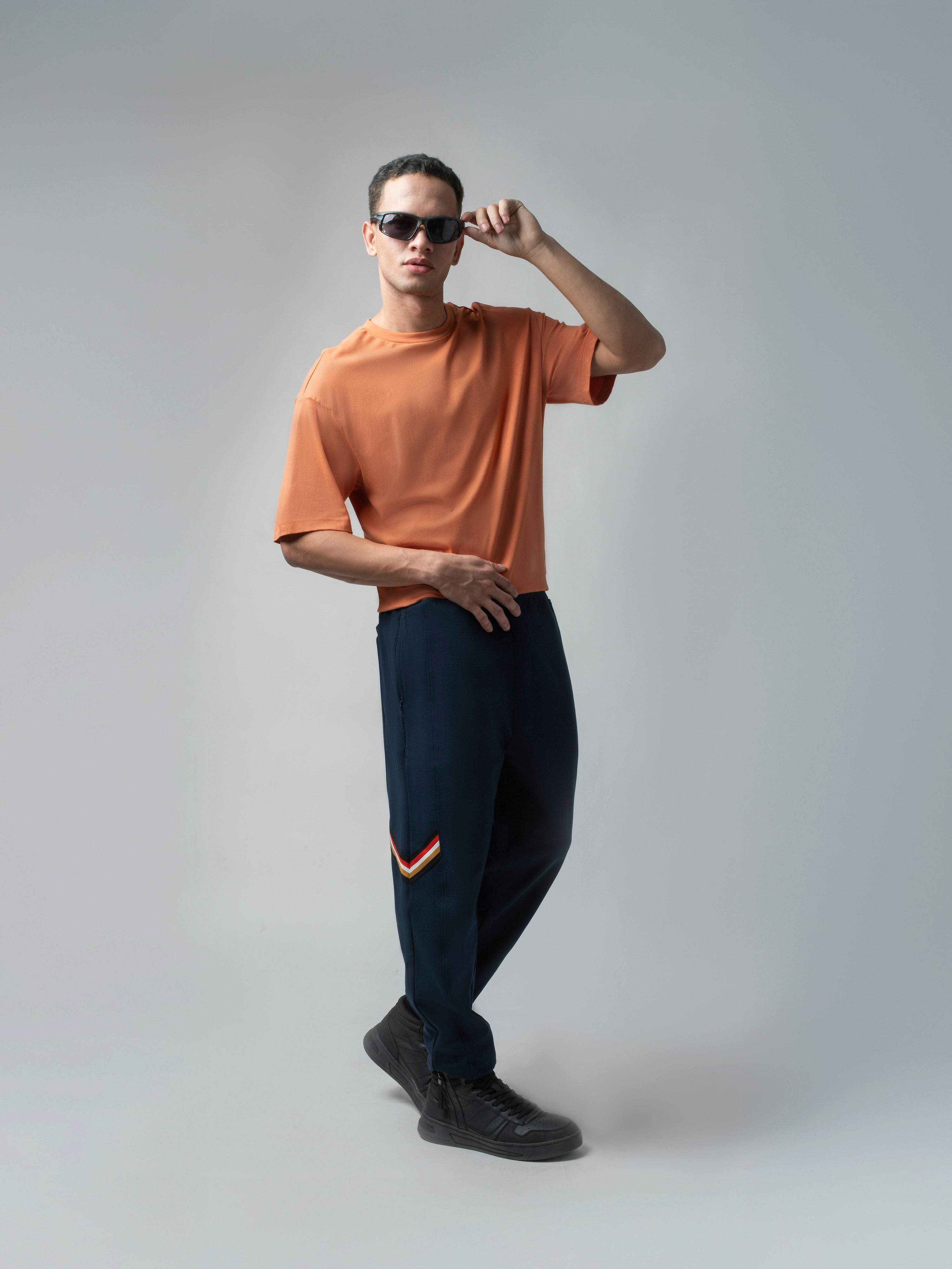 Cotton 4-Color Flag Tape Mens Navy Joggers