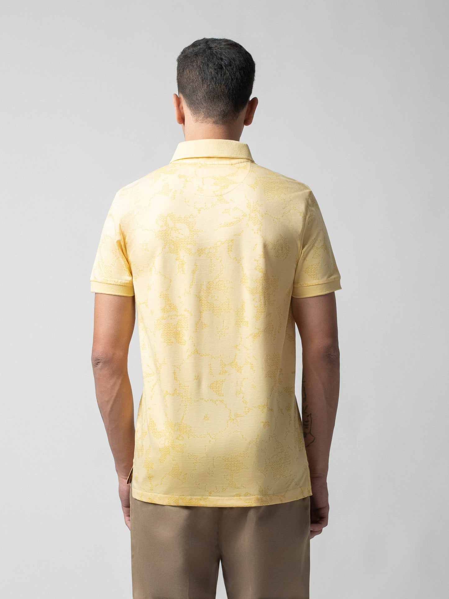 Supima Cotton Jersey All-Over Print Yellow Polo for Men