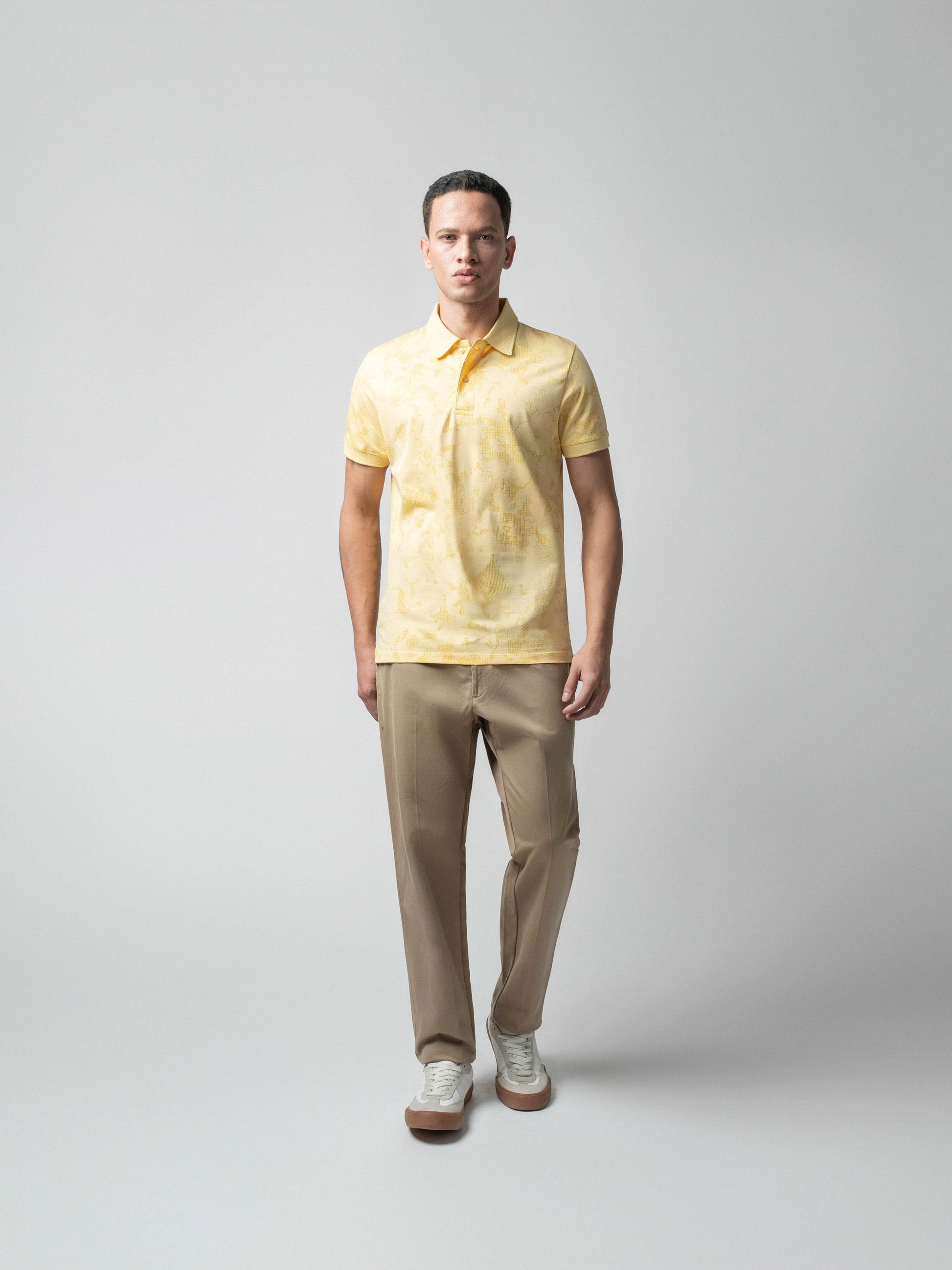 Supima Cotton Jersey All-Over Print Yellow Polo for Men