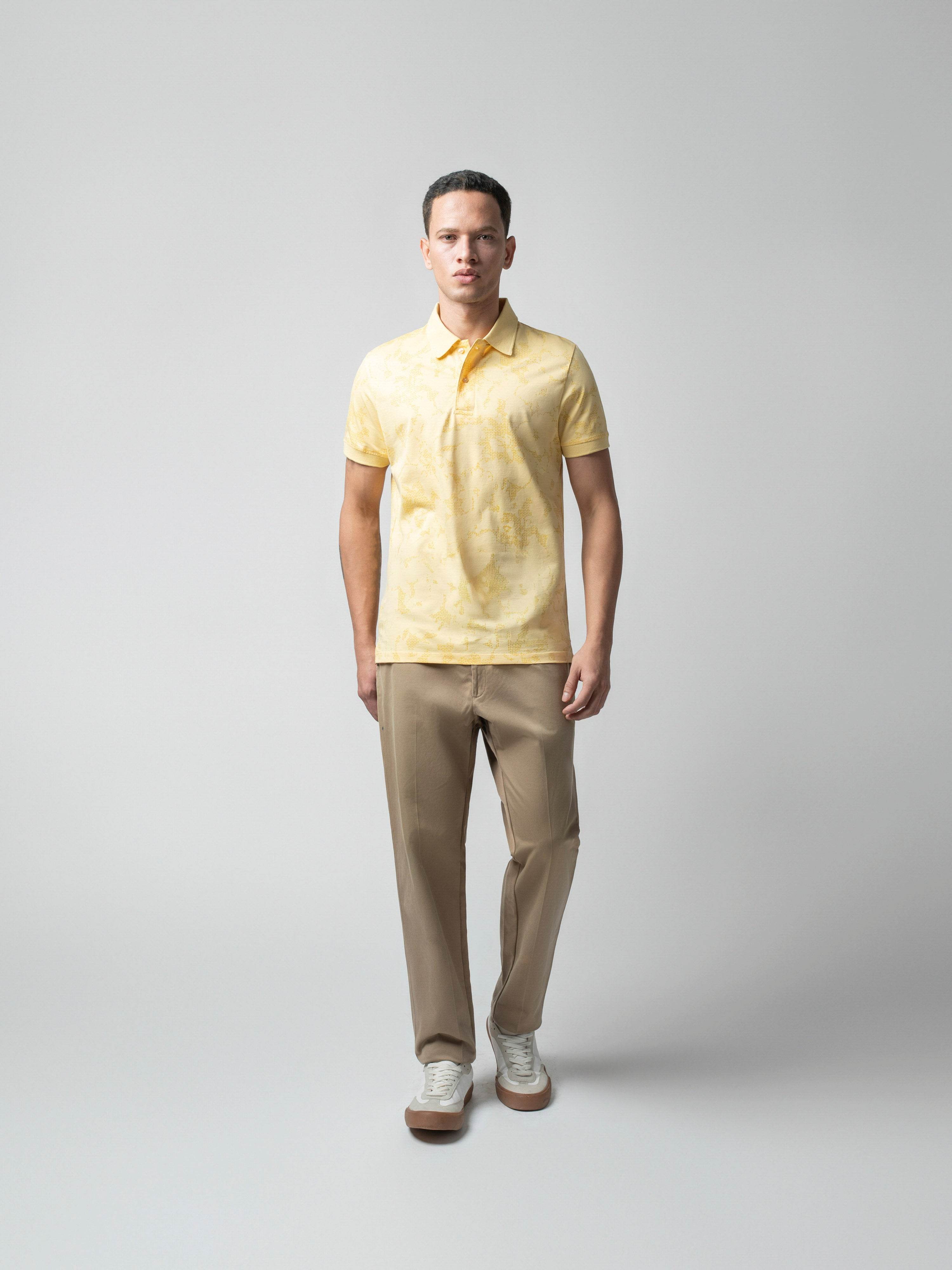 Supima Cotton Jersey All-Over Print Yellow Polo for Men