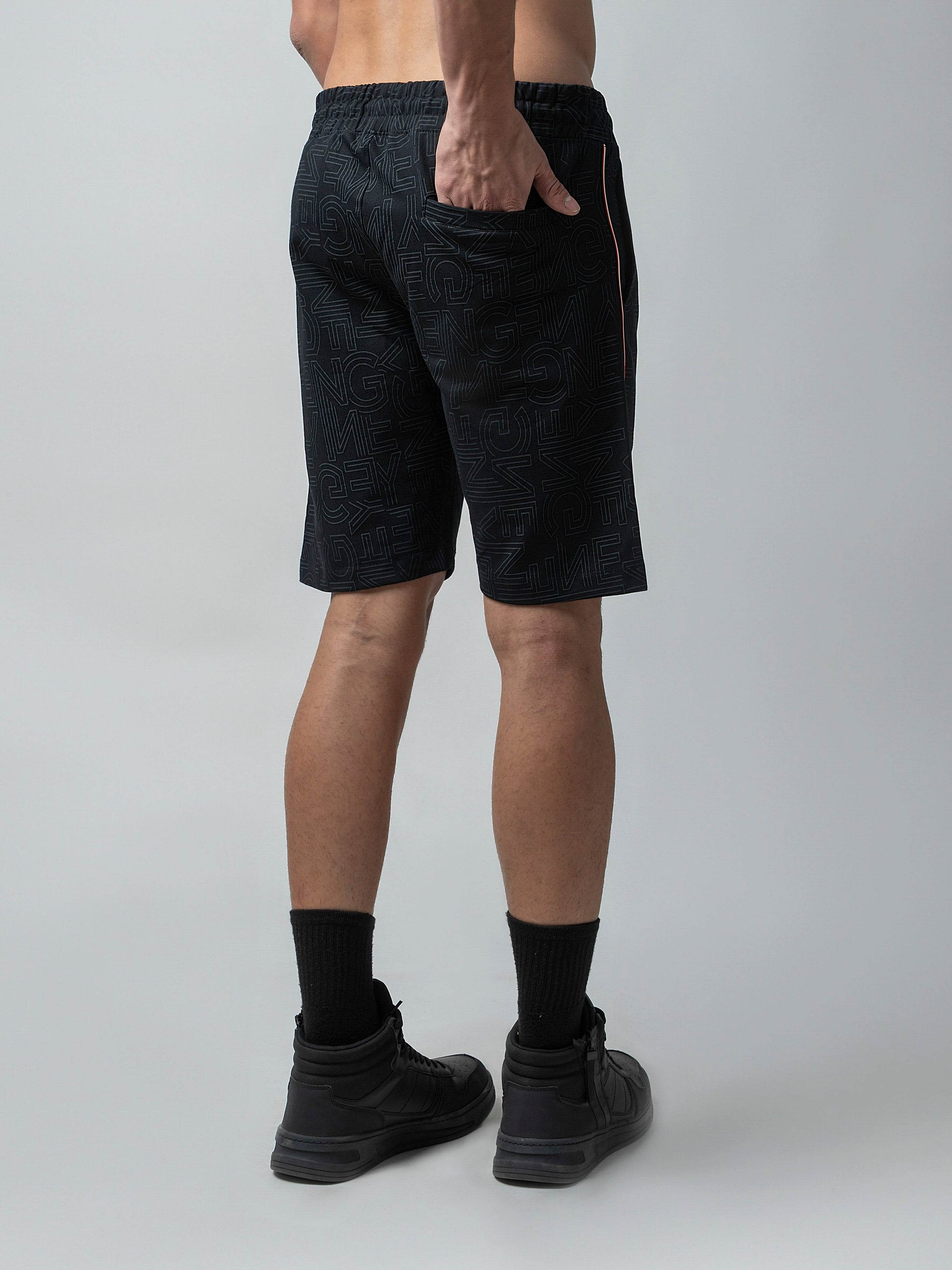 Black All-Over Discharge Mens Printed Shorts