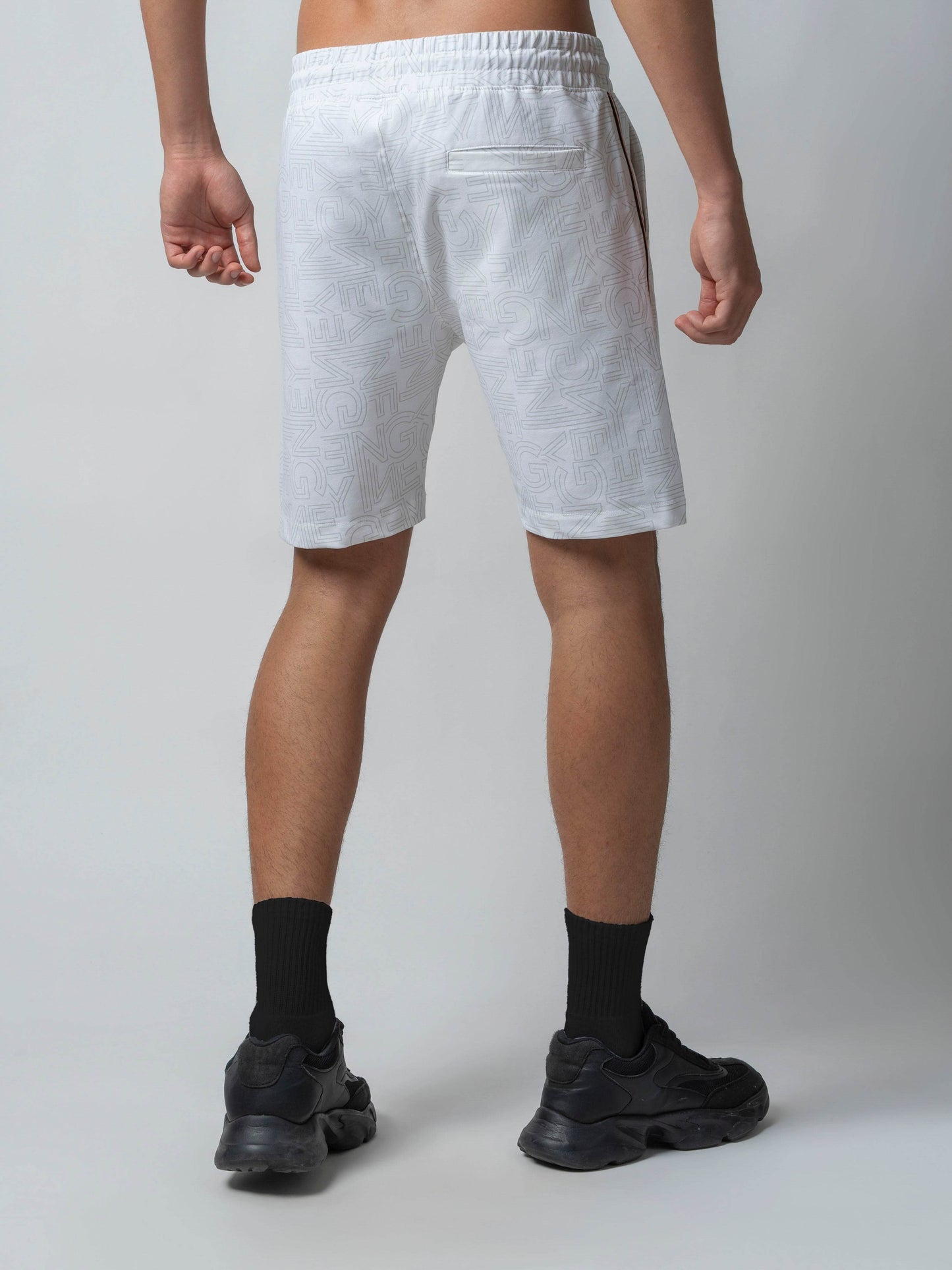 All-Over Discharge Print White Cotton Shorts For Men