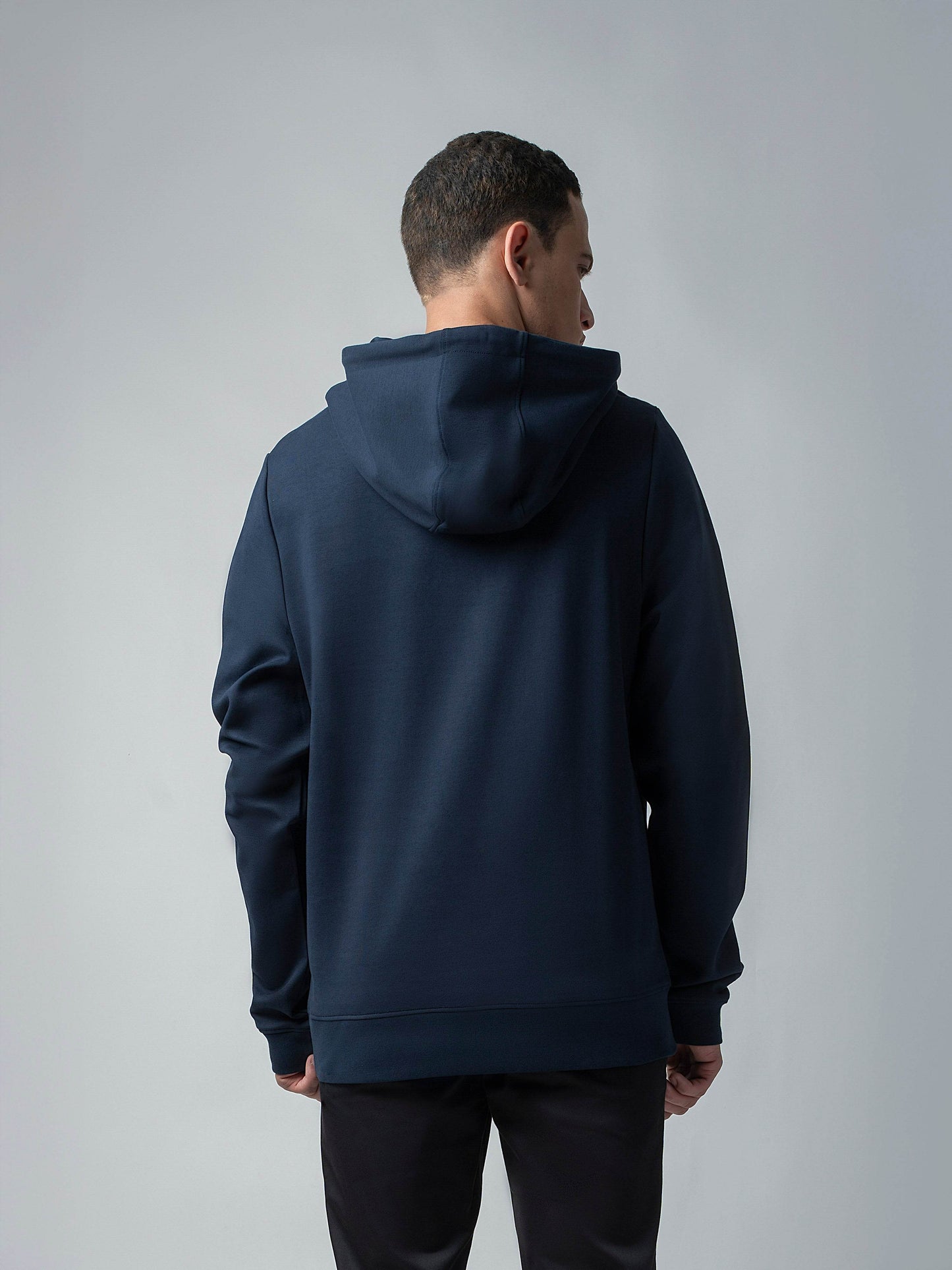 Navy Blue Hooded Sweatshirt with Contrast HD Print for Men