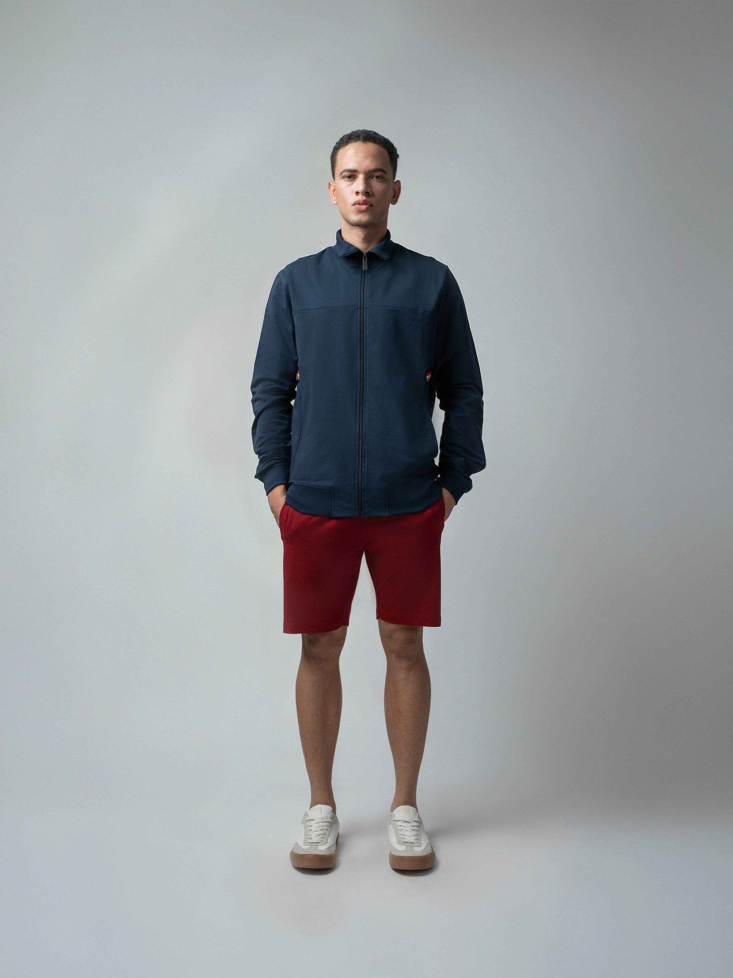 Navy Blue Zip Sweater Shirt with 4-Color Flag Tape