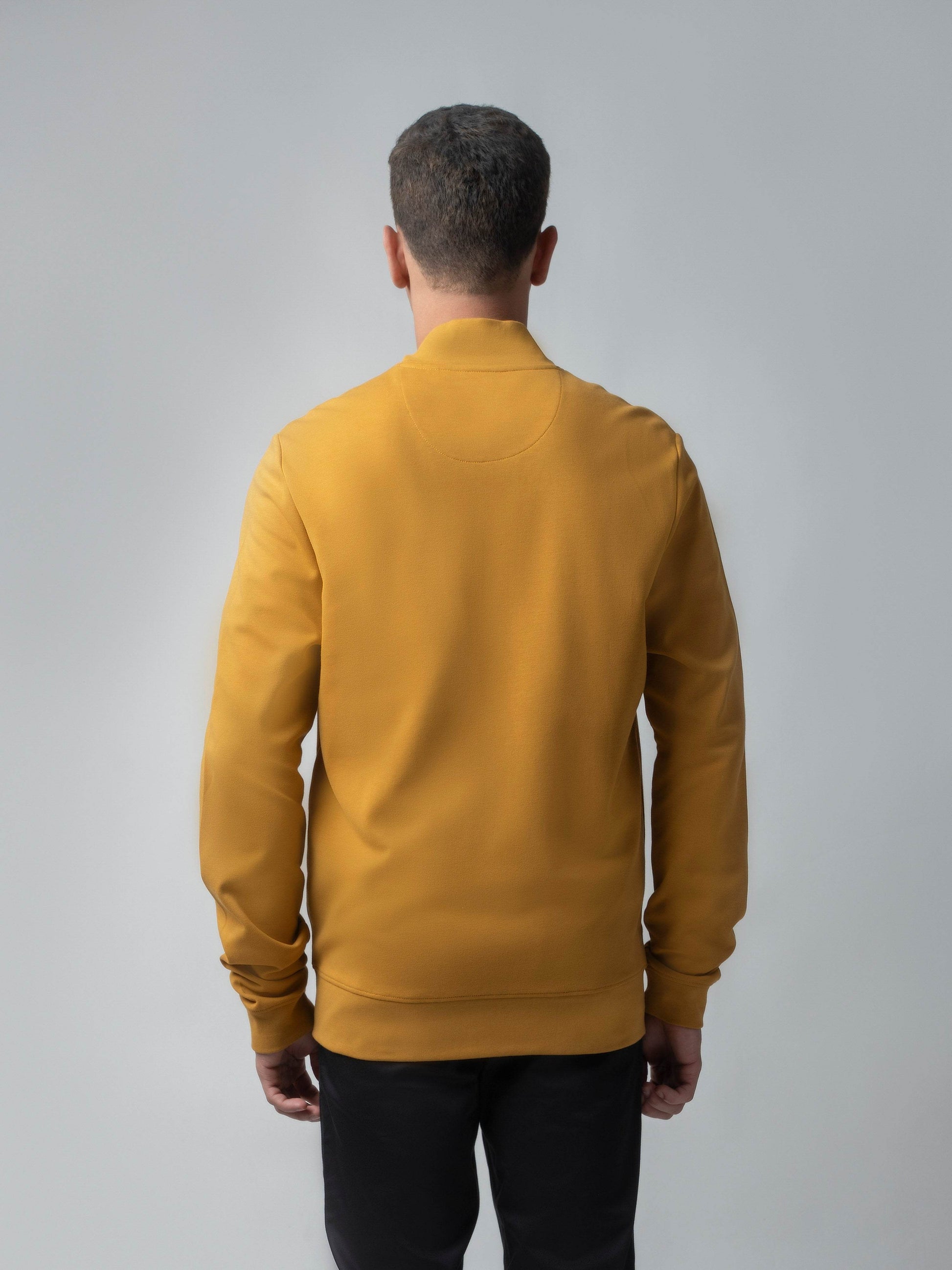 Mustard Gold  Baseball Collar Mens Zip Up Sweatshirts 