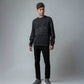 Crew Neck Black Sweatshirt with Floral Chest Embroidery for Men