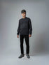 Crew Neck Black Sweatshirt with Floral Chest Embroidery for Men