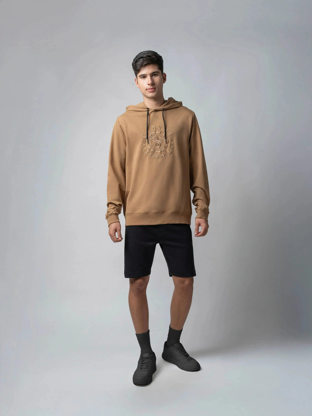 Cotton Khaki Hoodie Sweatshirt with DTM Chest Embroidery