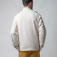 High Neck Zipper Beige Sweatshirt with Contrast Piping for Men