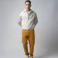 High Neck Zipper Beige Sweatshirt with Contrast Piping for Men