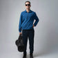 Dark Blue Half Zip Sweater Shirt Silicon HD Chest Print for men