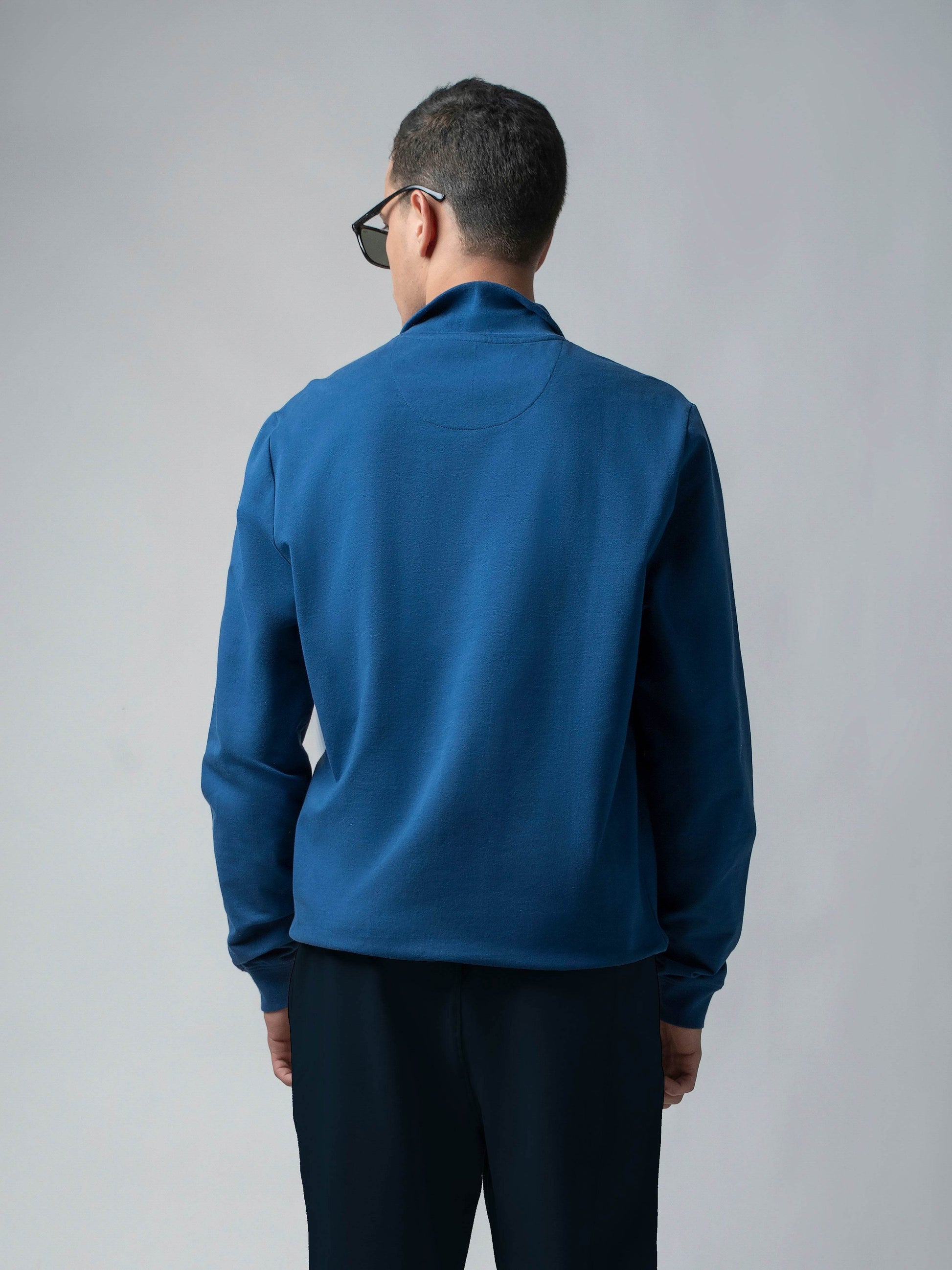 Dark Blue Half Zip Sweater Shirt Silicon HD Chest Print for men