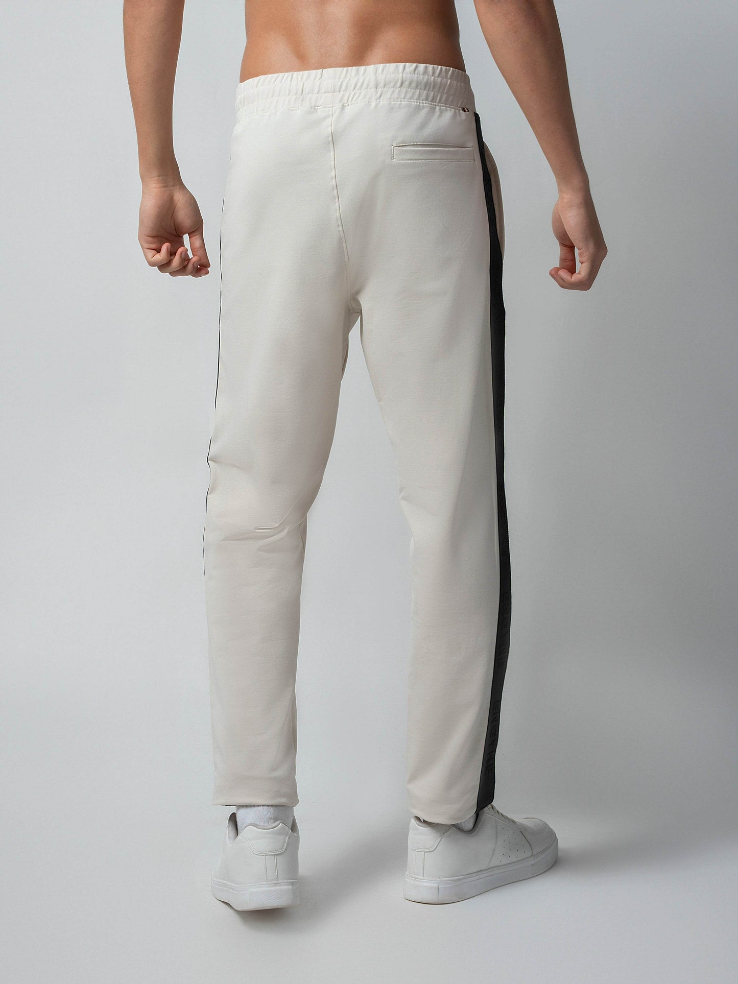 Cotton Beige Track Pant with Contrast Woven Side Tape