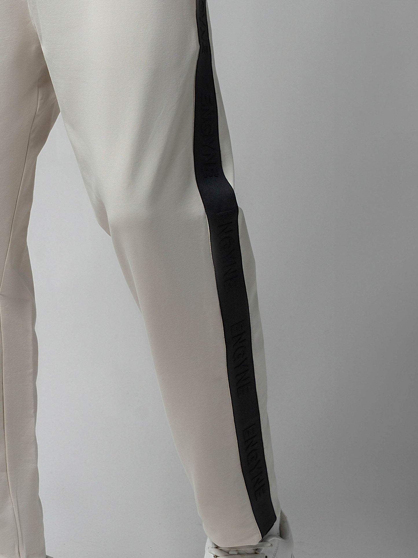Cotton Beige Track Pant with Contrast Woven Side Tape