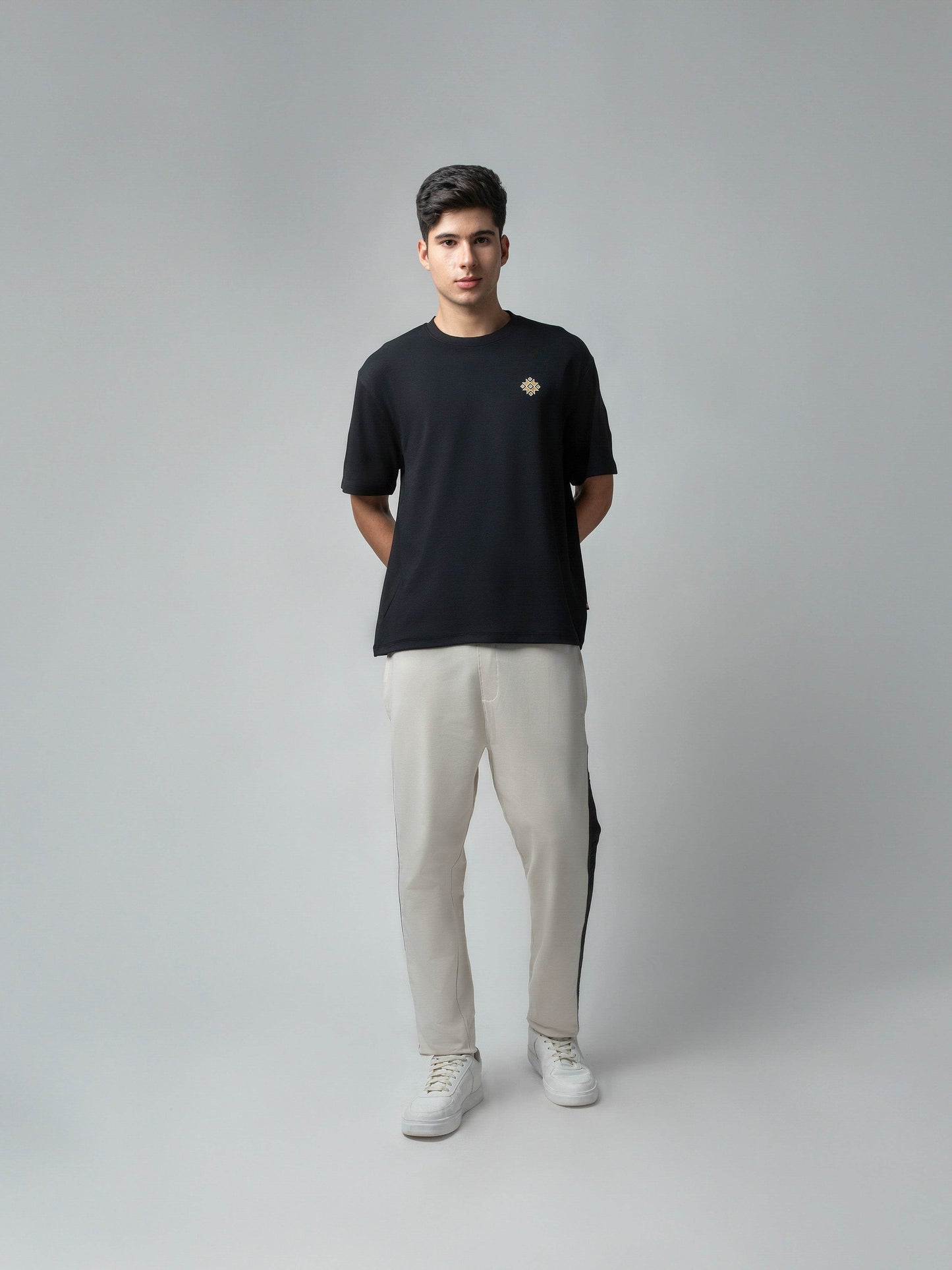 Cotton Beige Track Pant with Contrast Woven Side Tape