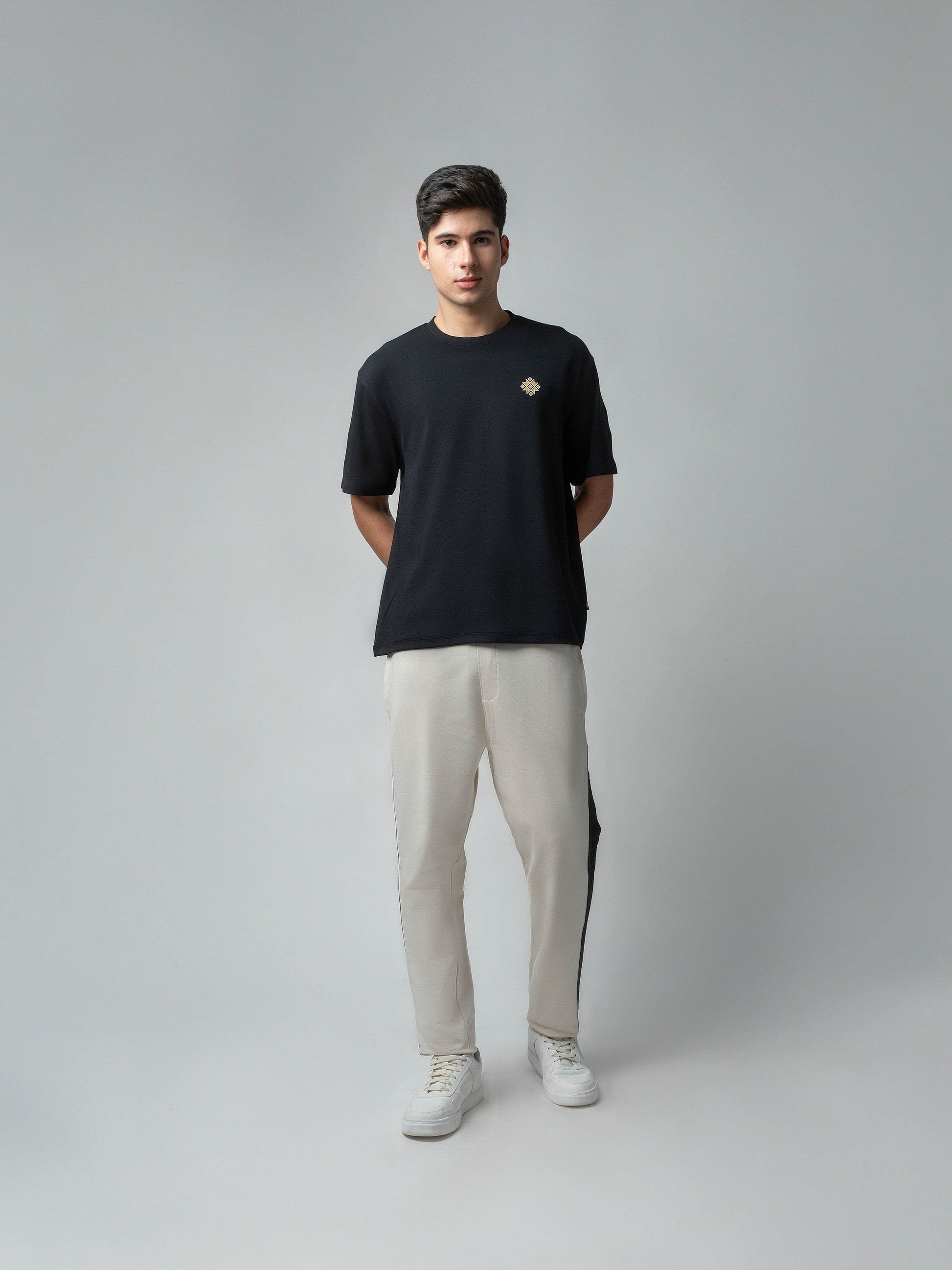 Cotton Beige Track Pant with Contrast Woven Side Tape