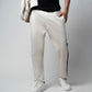 Cotton Beige Track Pant with Contrast Woven Side Tape