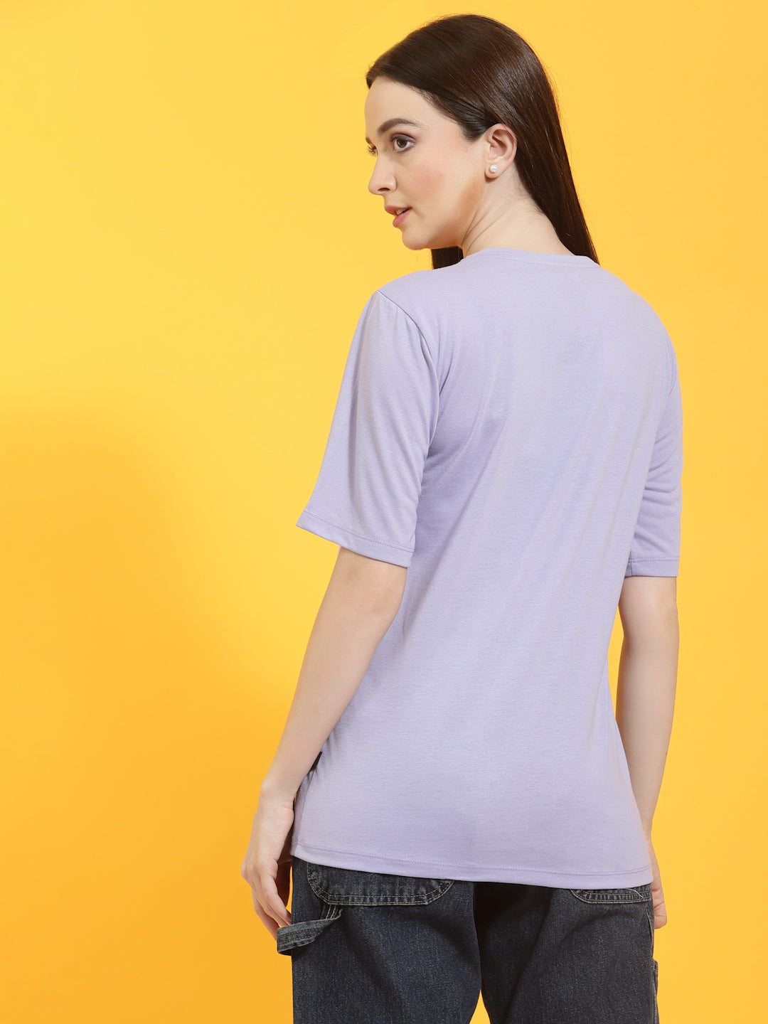 Oversized Half Sleeves Printed Round Neck Purple T-Shirt