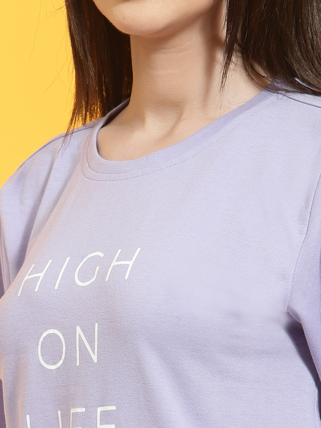 Oversized Half Sleeves Printed Round Neck Purple T-Shirt