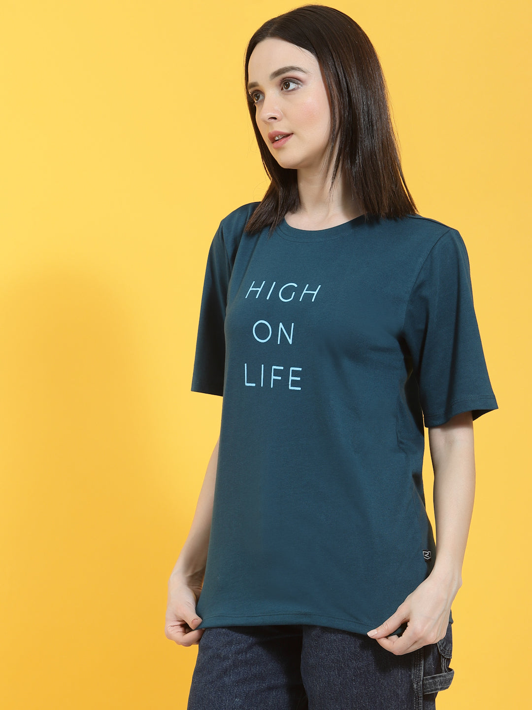Oversized Half Sleeves Printed Round Neck Green T-Shirt