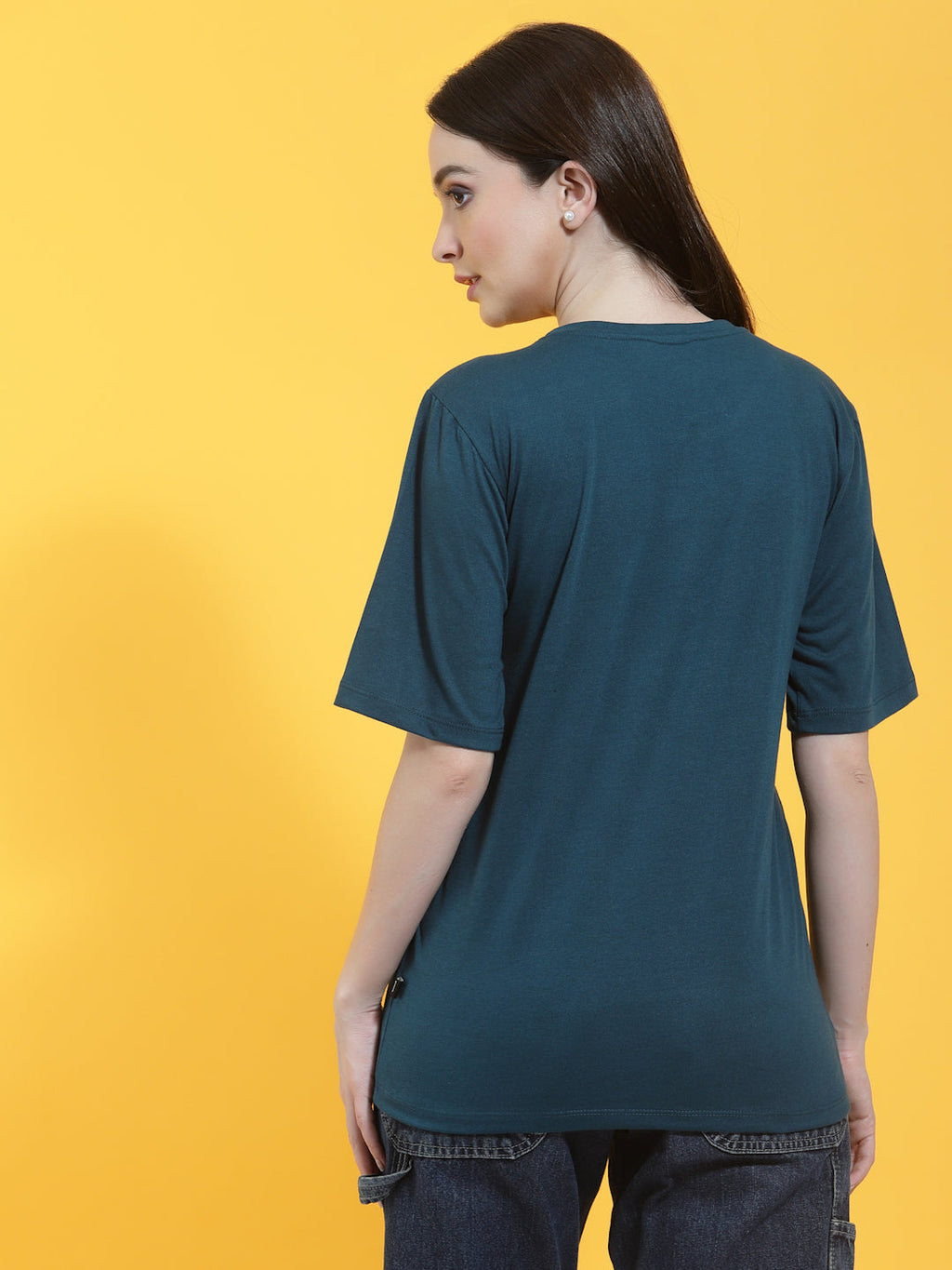 Oversized Half Sleeves Printed Round Neck Green T-Shirt