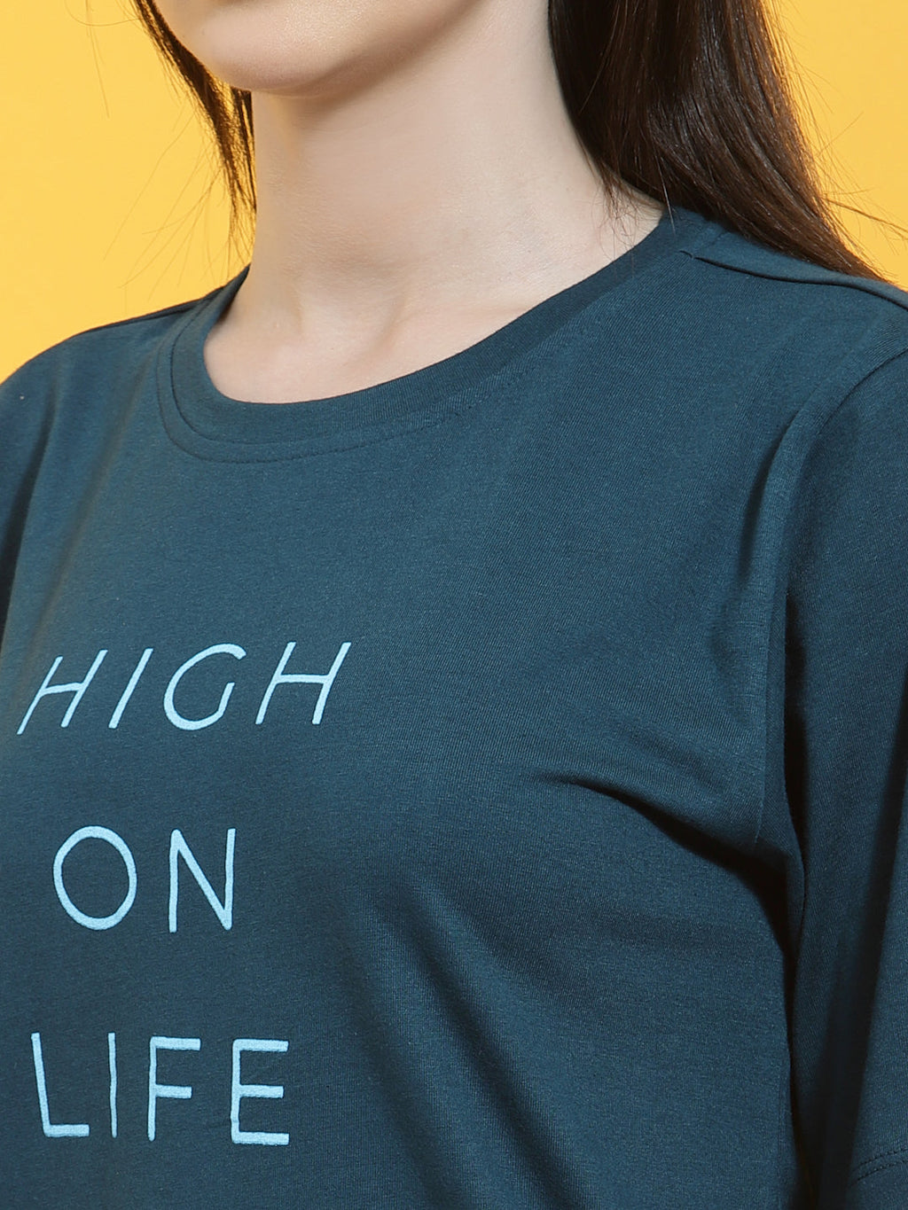 Oversized Half Sleeves Printed Round Neck Green T-Shirt