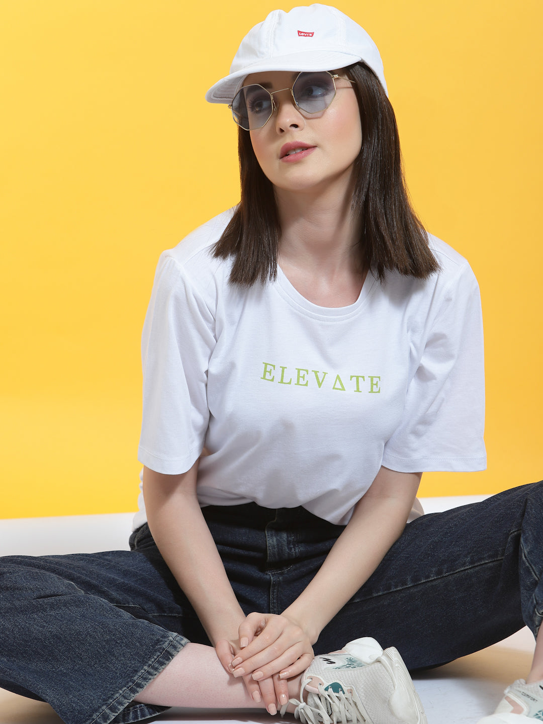 Oversized Half Sleeves Printed Round Neck White T-Shirt