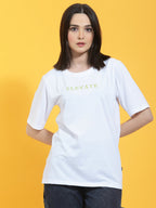 Oversized Half Sleeves Printed Round Neck White T-Shirt